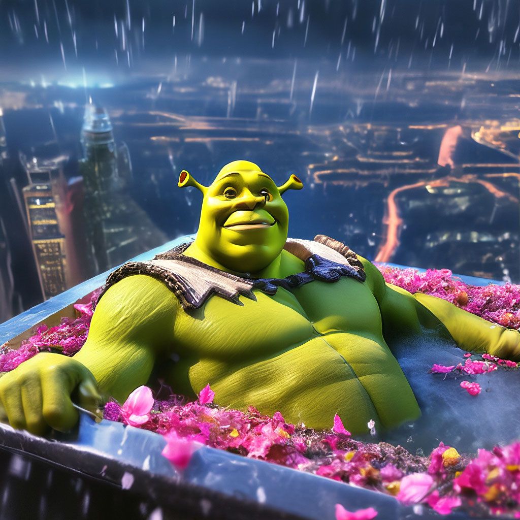 Beautiful muscular Shrek is lying by ollkool