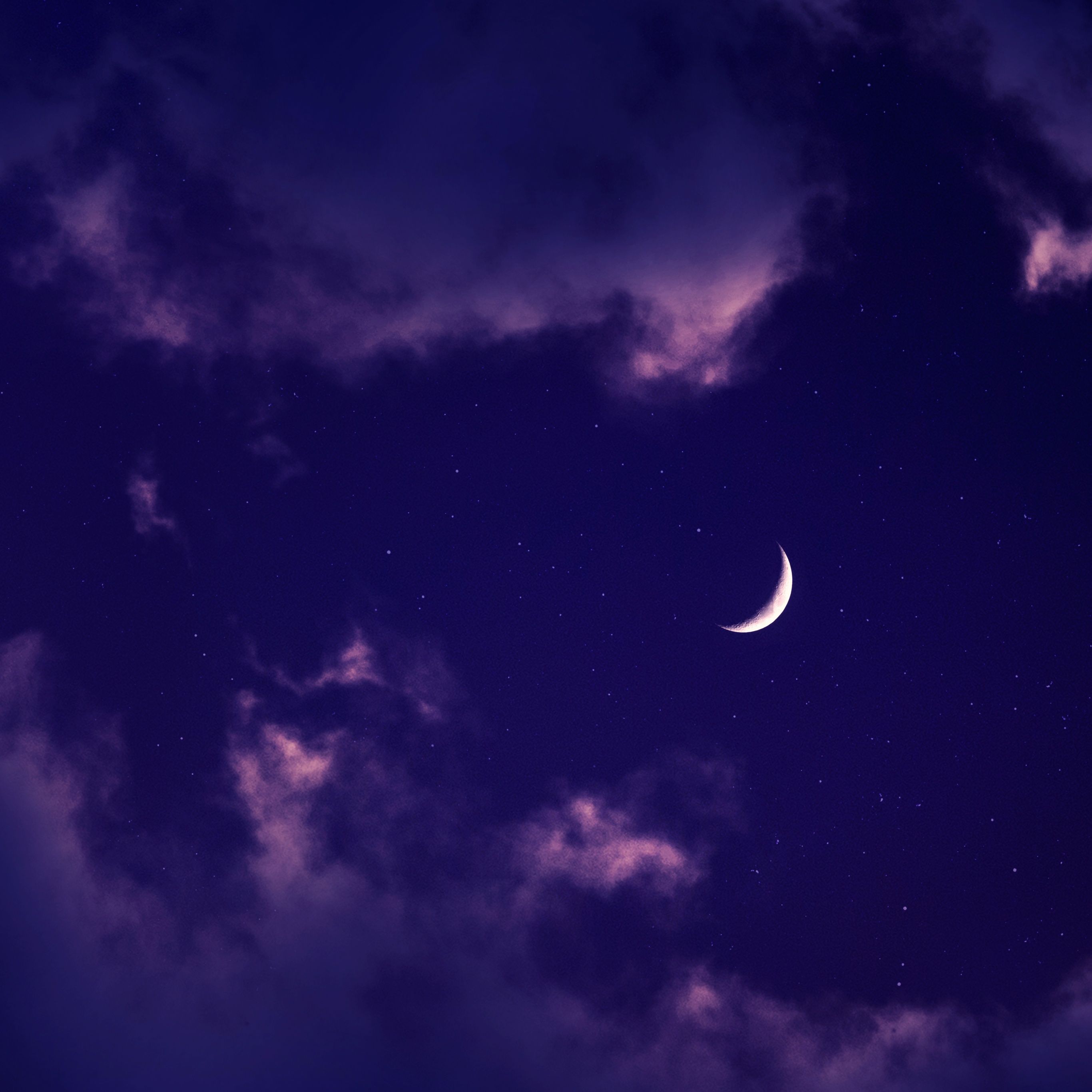 Crescent Moon Wallpaper 4K, Purple sky