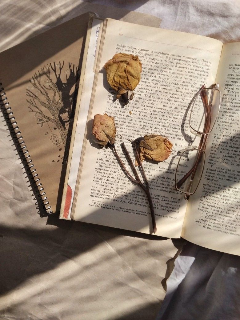 A book with some flowers and glasses on it - Books, paper