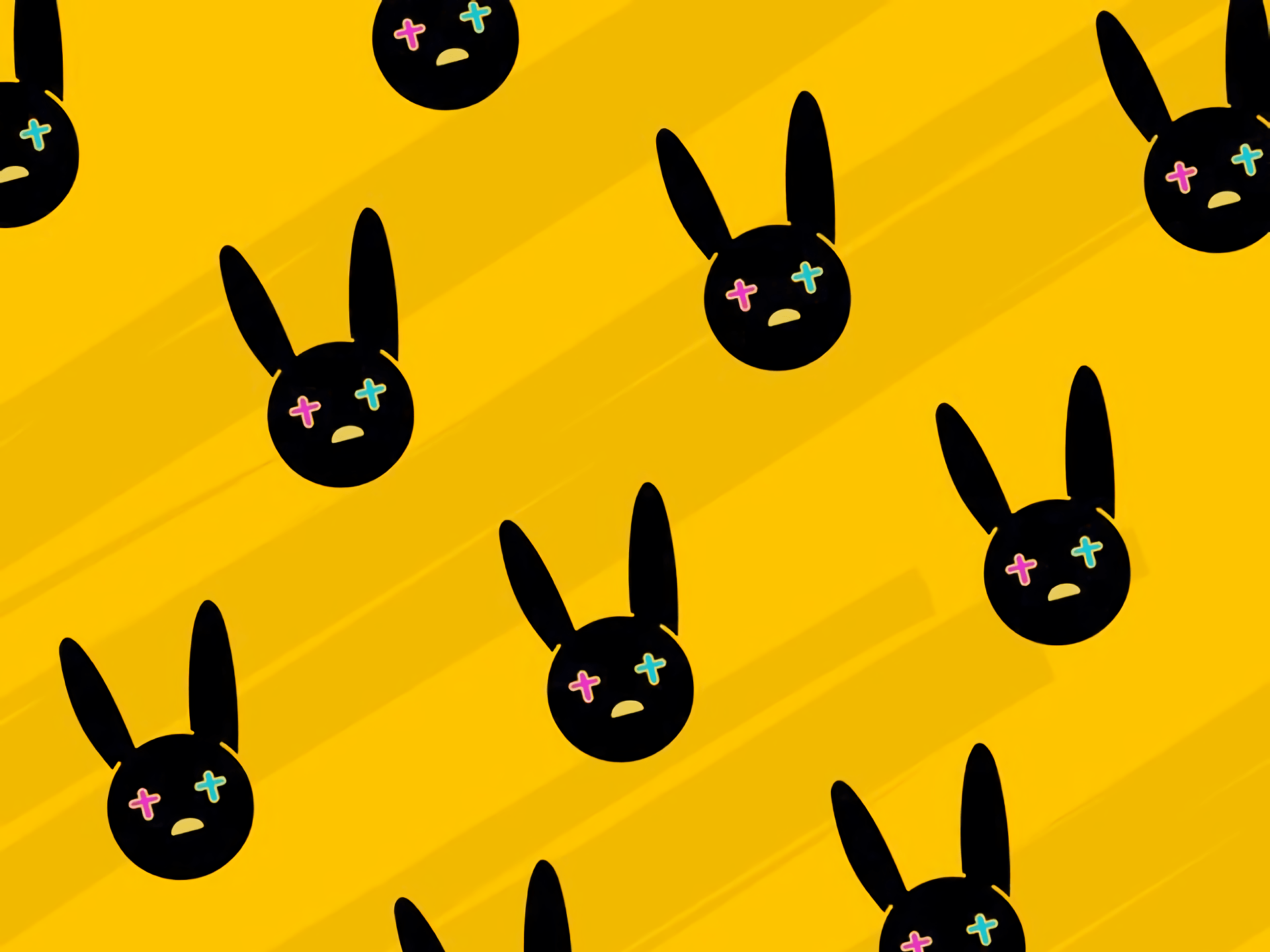 A yellow background with black and white bunnies - Bad Bunny