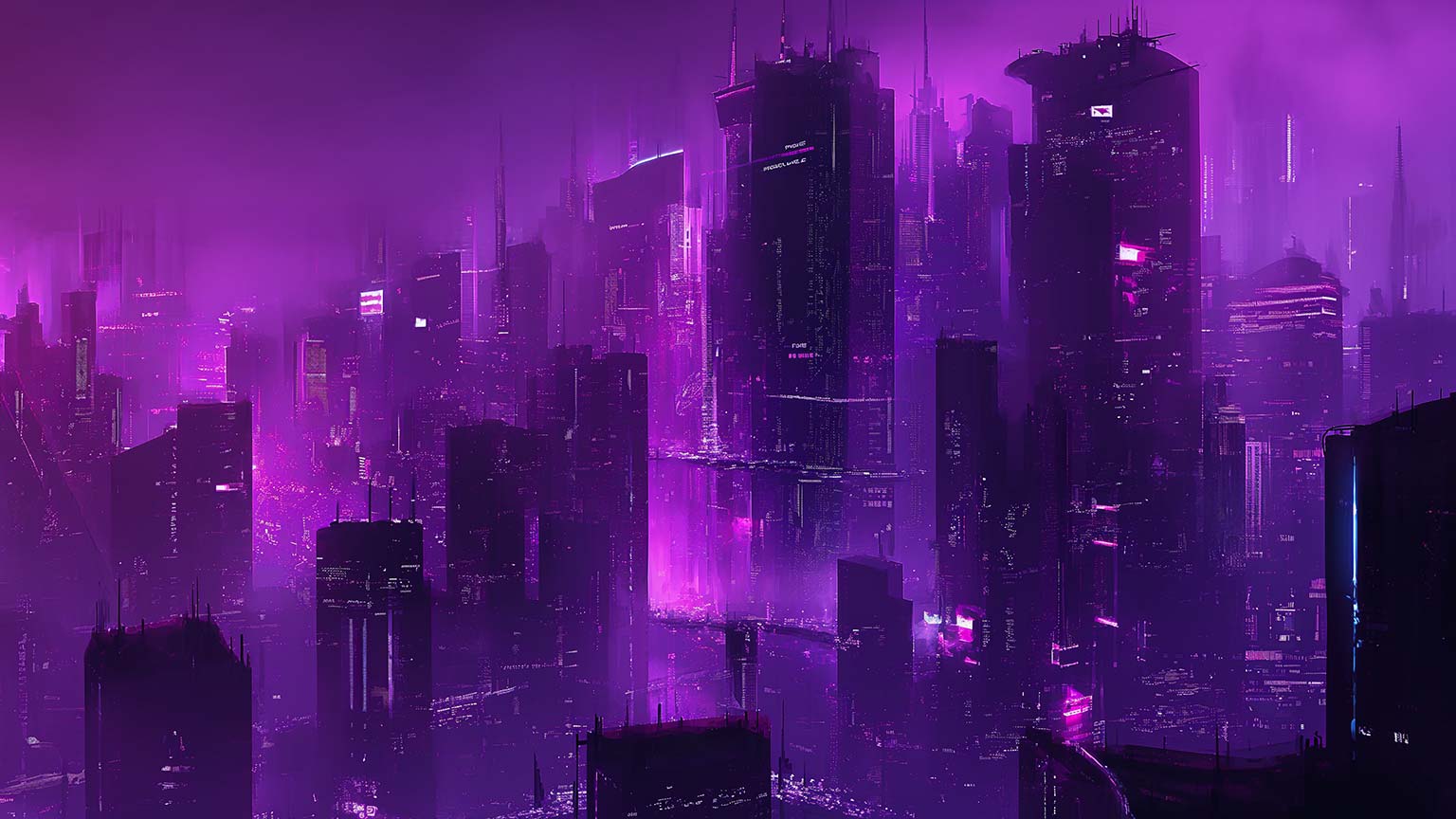 Cyberpunk City Purple Desktop Wallpaper