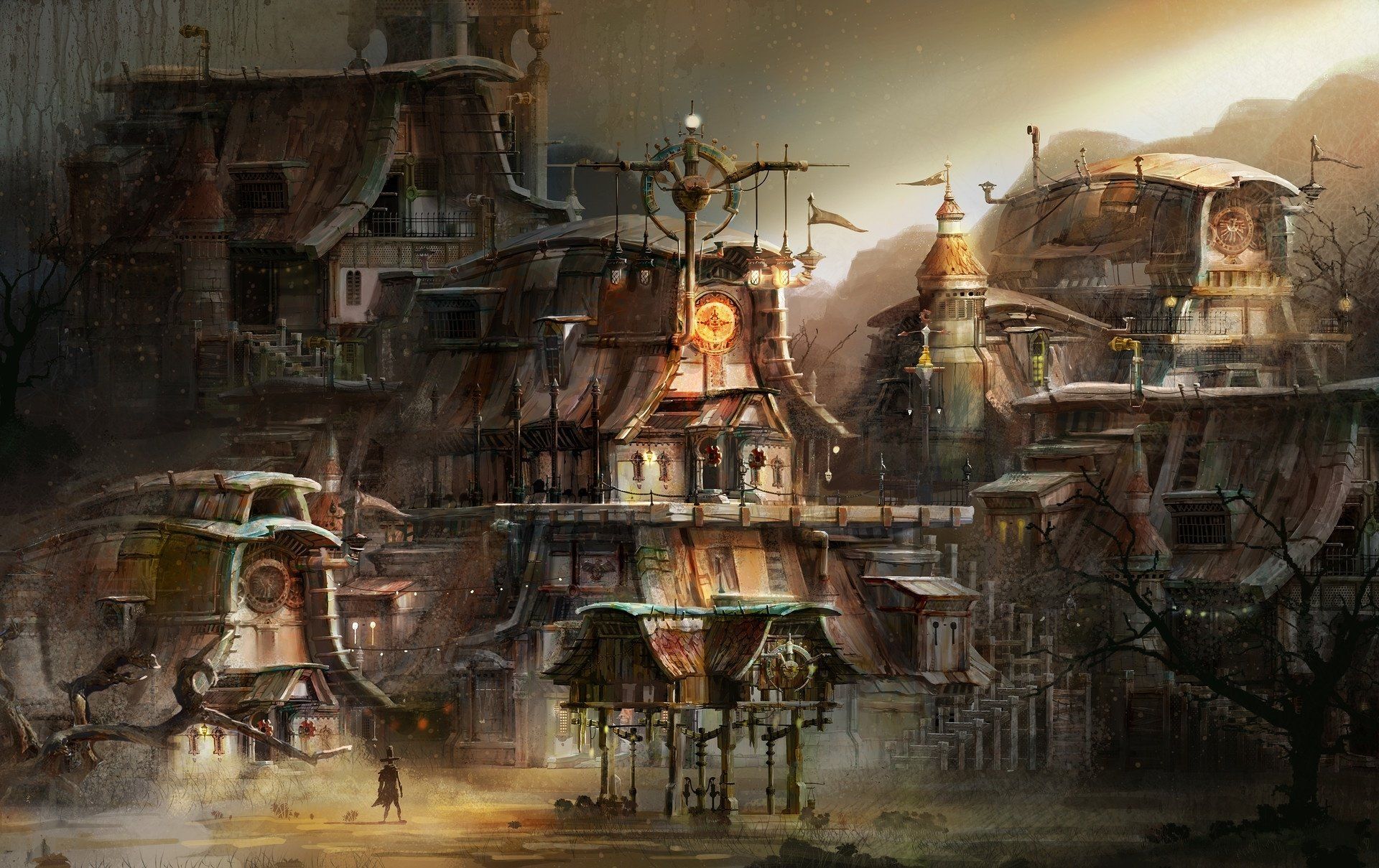 Sci Fi Steampunk Cityscape HD Wallpaper