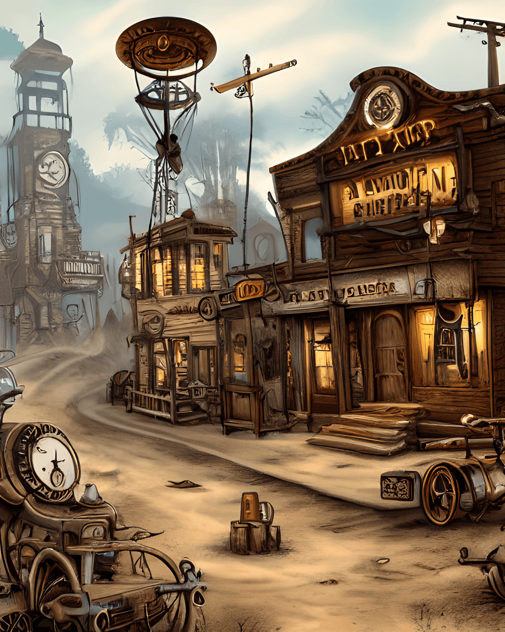 Steampunk Ghost Town Western Graphic