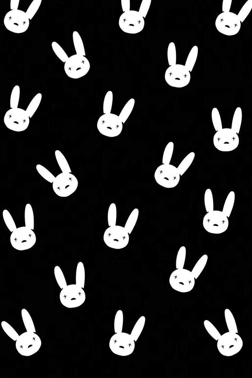 A black and white pattern of rabbits. - Bad Bunny