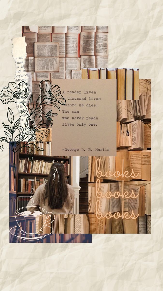 A collage of pictures with books and writing - Books