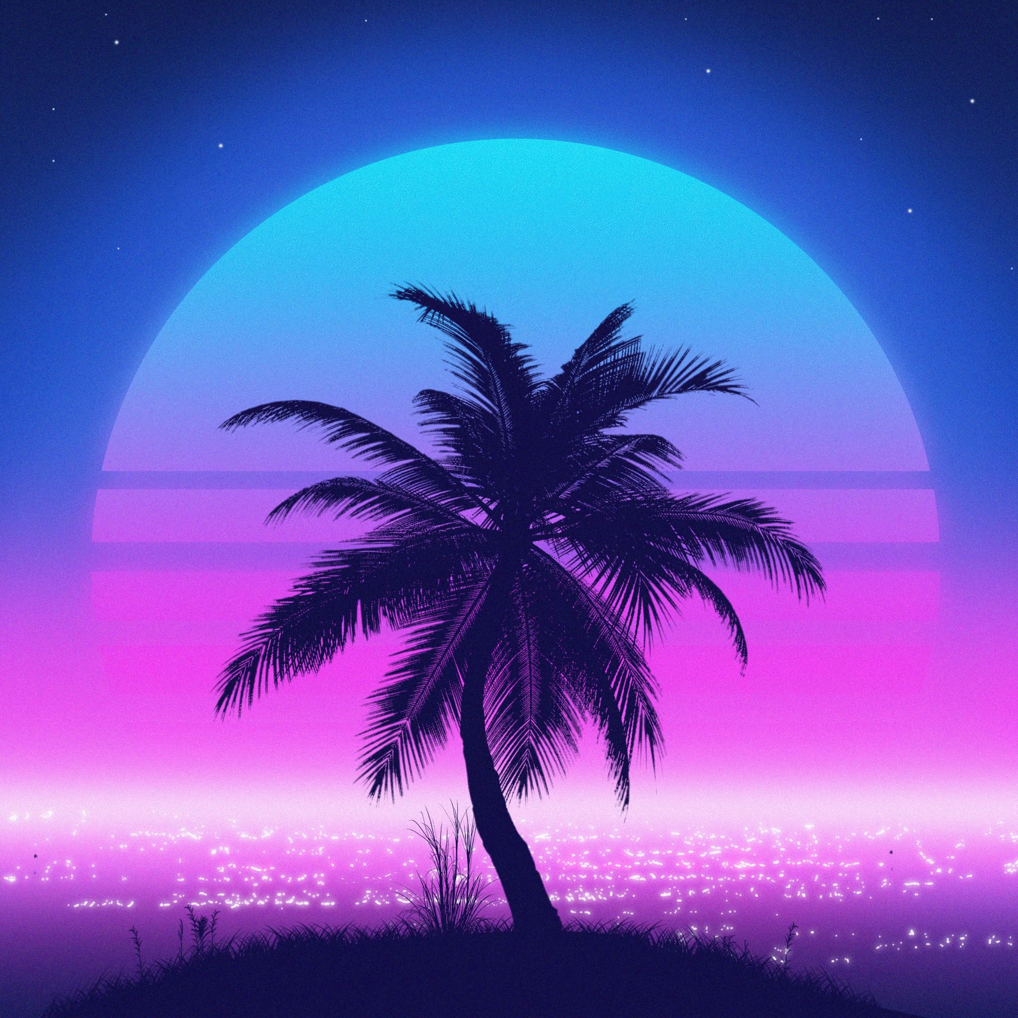 Vaporwave Wallpaper 4K, Palm tree