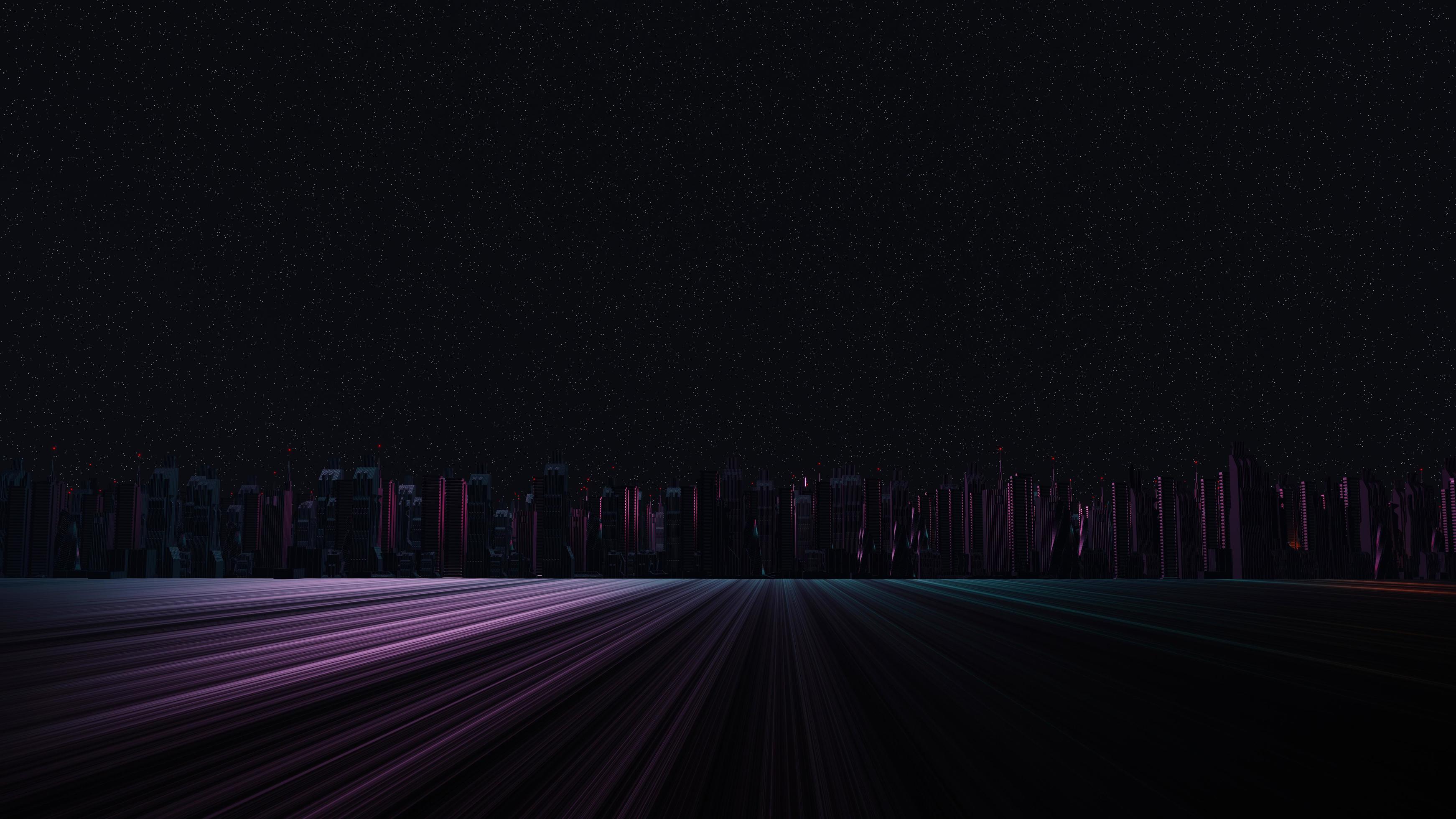 3D render of Cyber night city landscape