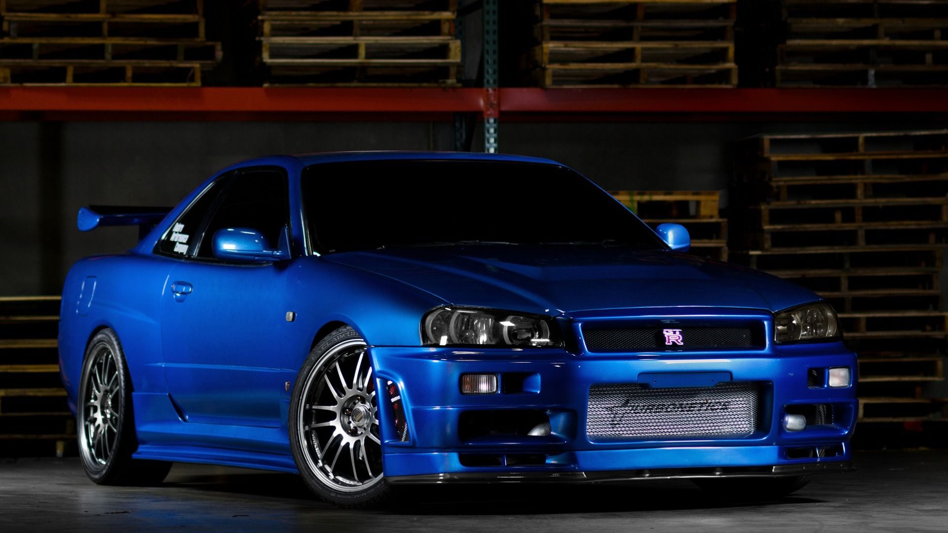 Wallpaper Car, Nissan, Blue, Gt R, R34