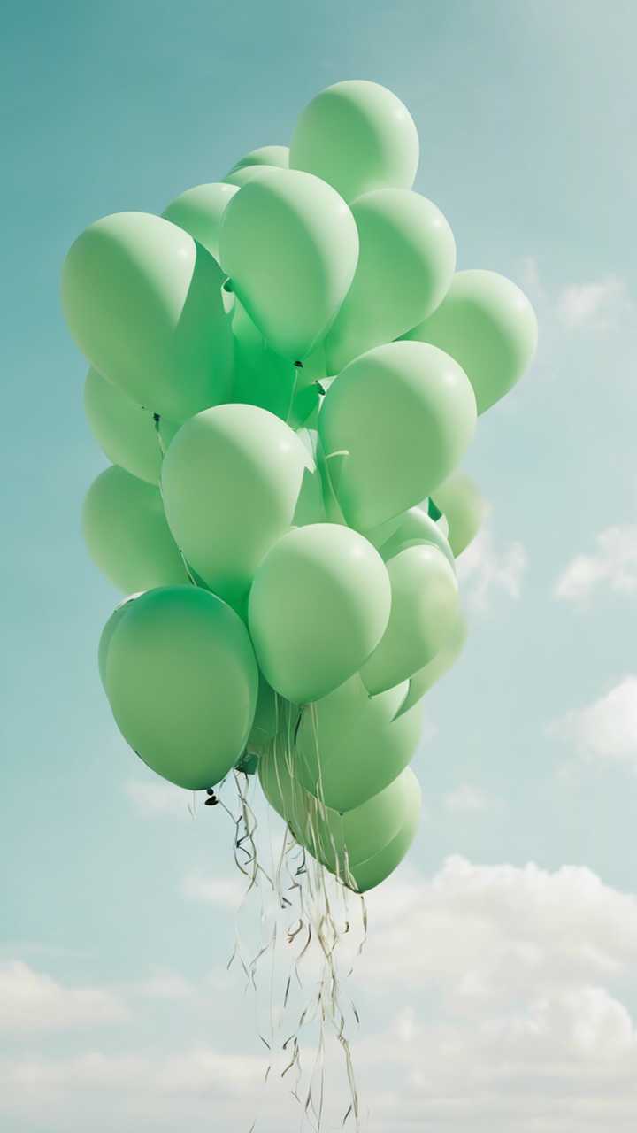 green balloons floating