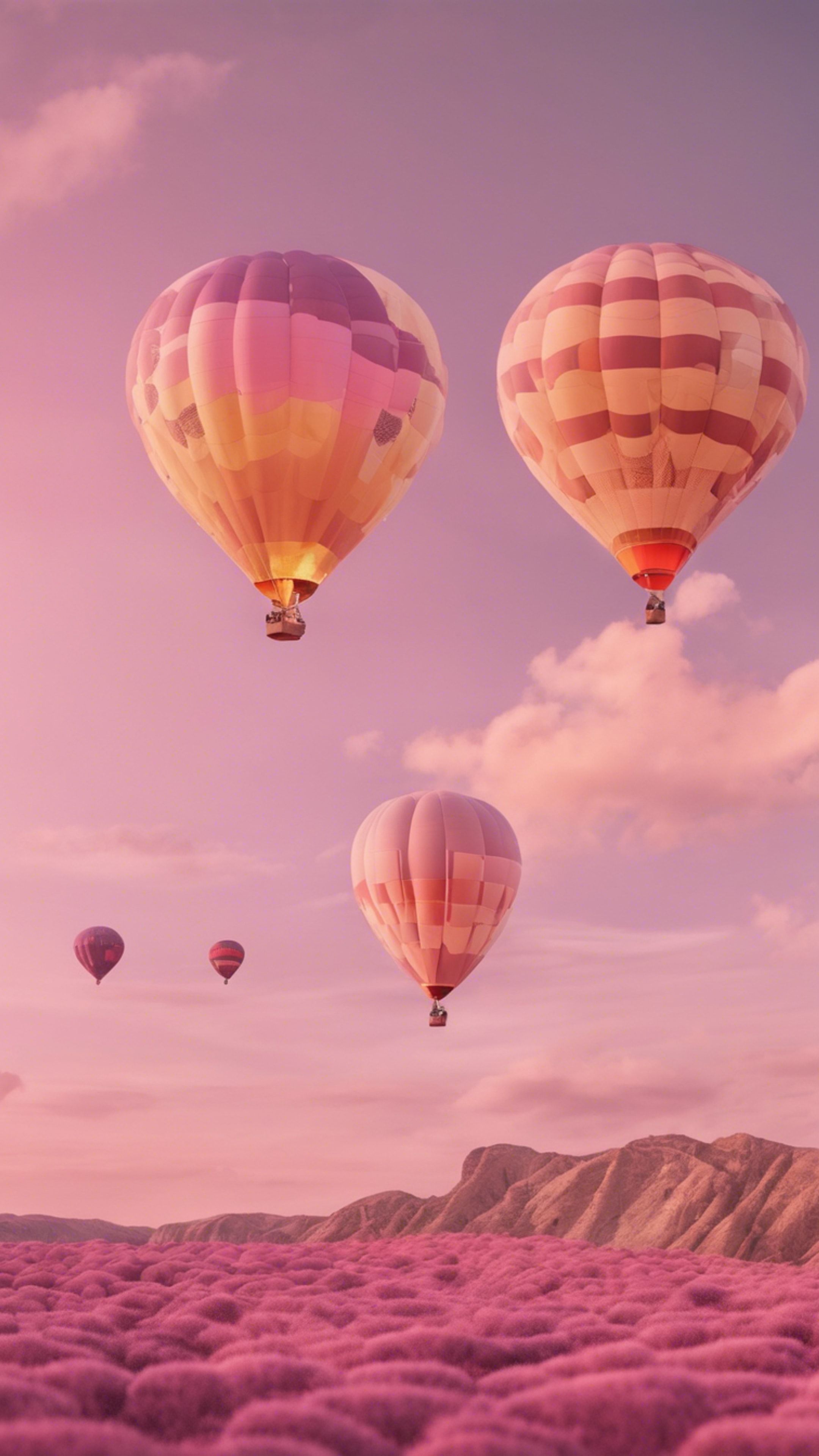 Three hot air balloons floating in