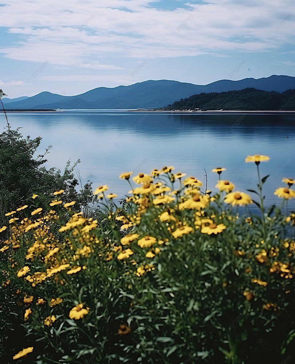 Yellow Flowers Standing On A Lake