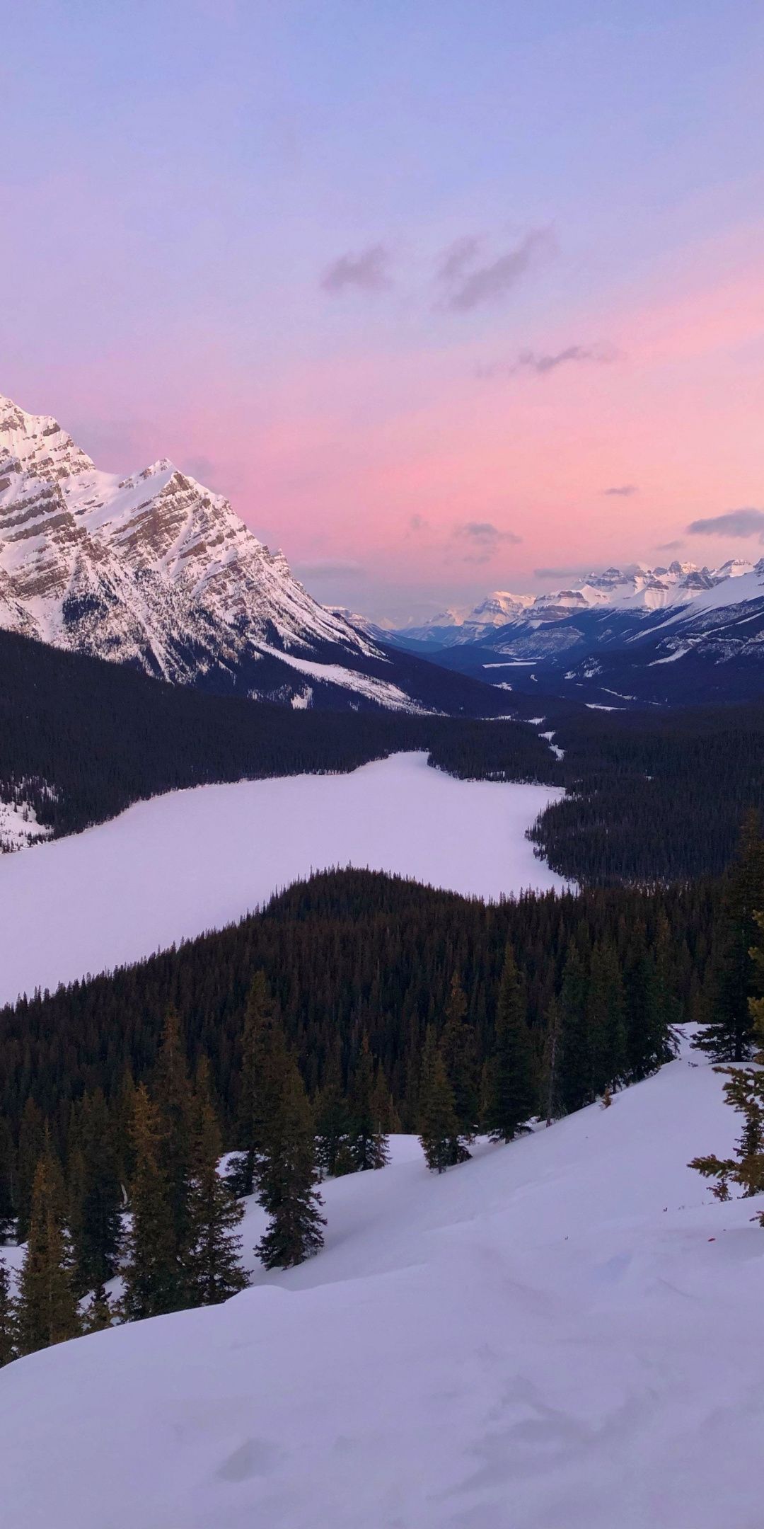 Lake, sunset, mountains, forest, Canada