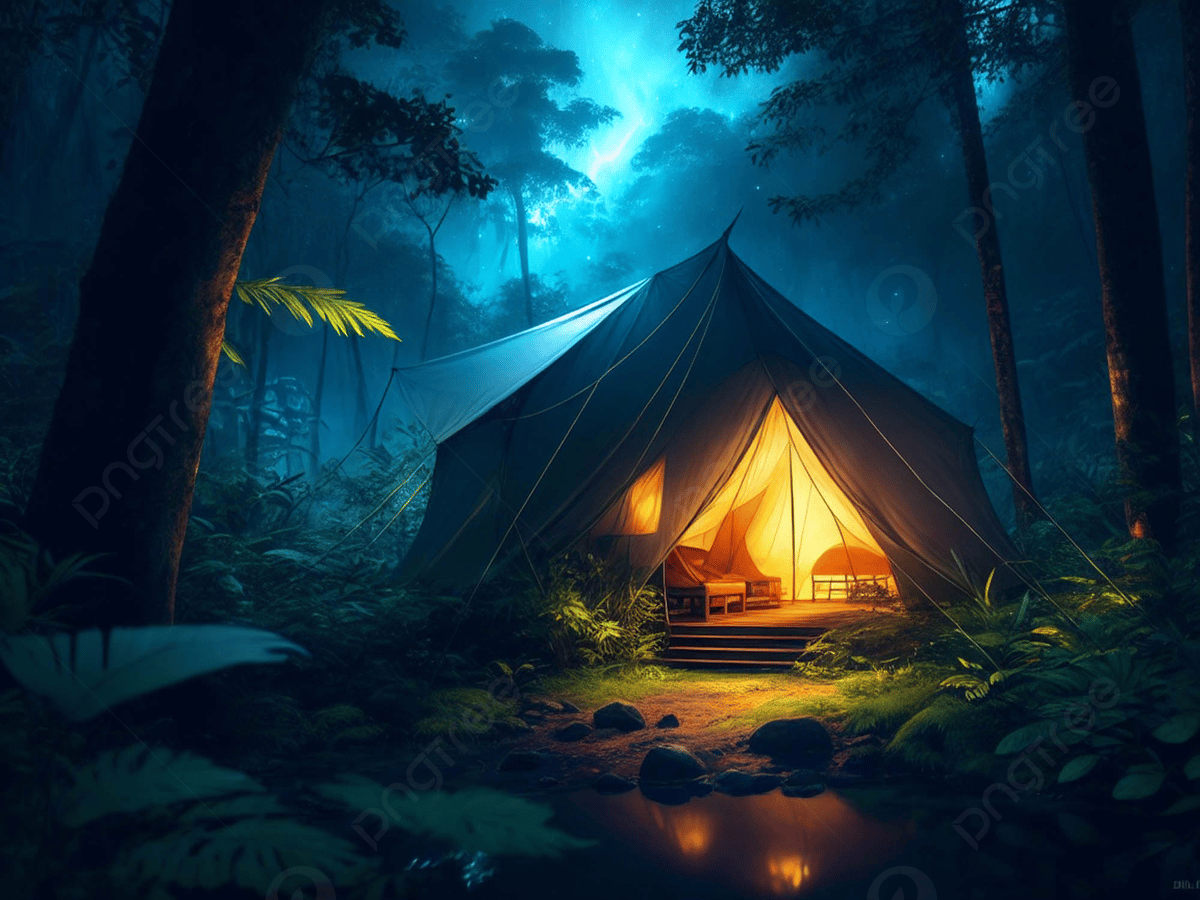 Camping Tent In The Forest At Night