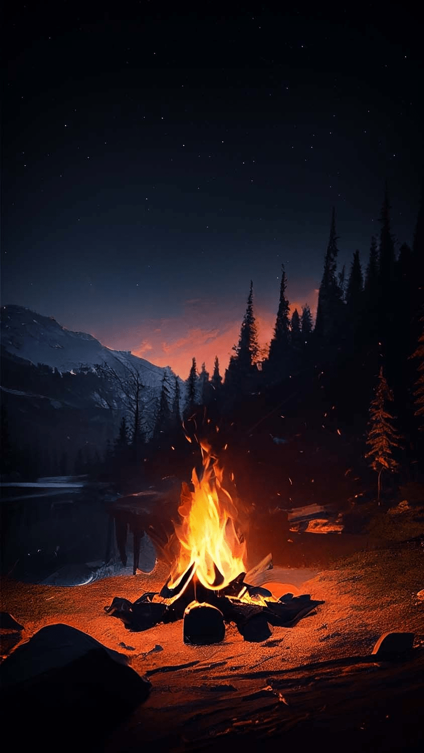 Camping Fire Forest iPhone Wallpaper HD