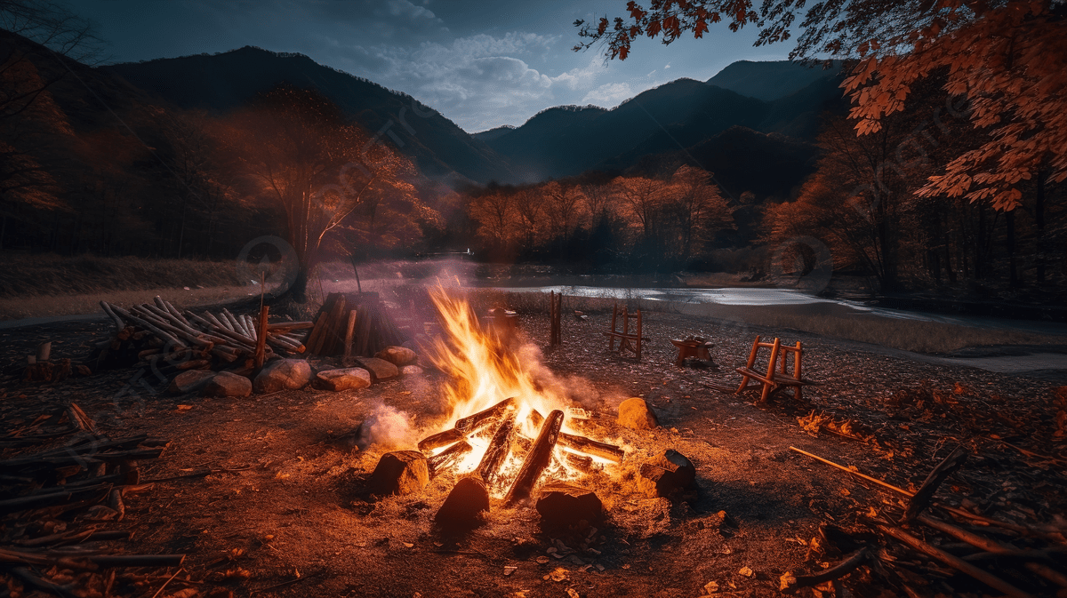 Campfire In An Autumn Forest Background