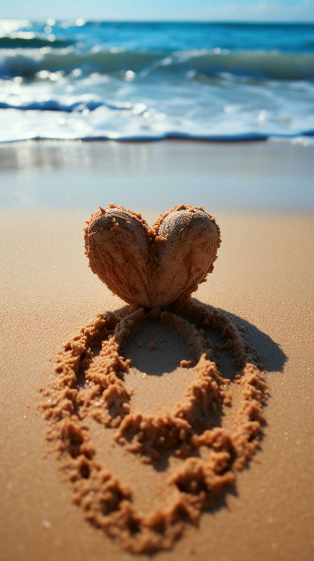 Seaside love Heart etched on beach sand