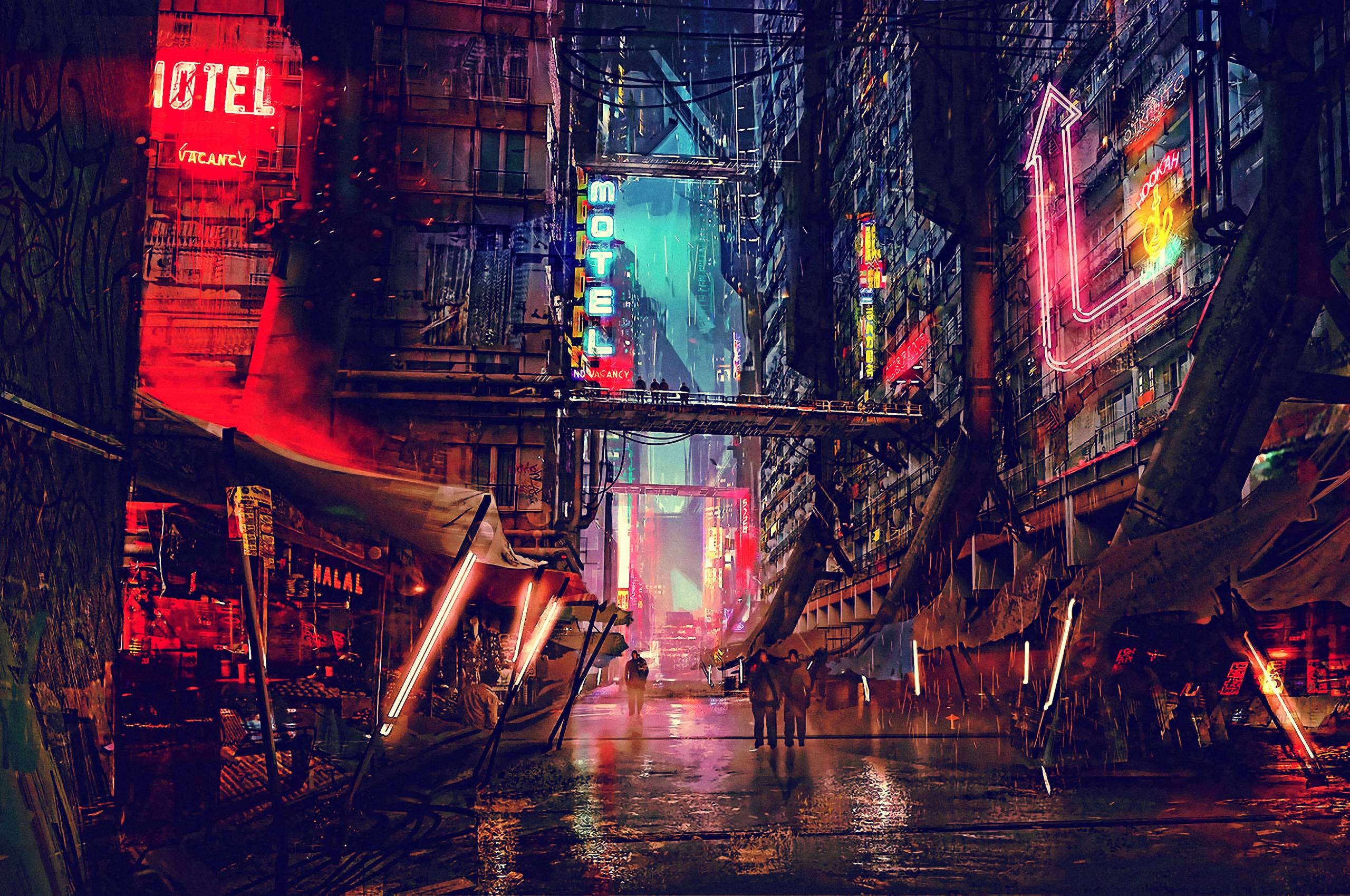 Sci FI Cyberpunk CIty Chromebook Pixel Wallpaper, HD Fantasy 4K Wallpaper, Image, Photo and Background