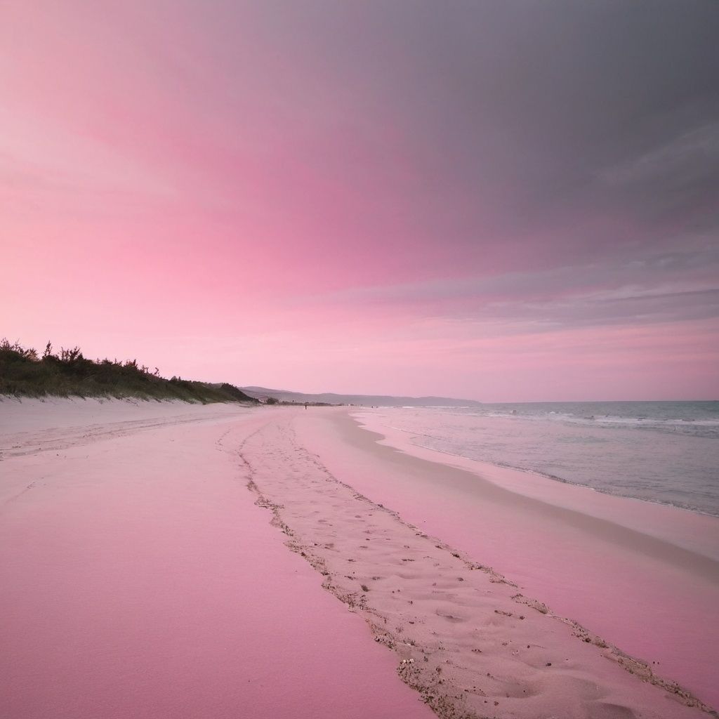 Pink Sky, Grey Sand, Beautiful Beach, Empty