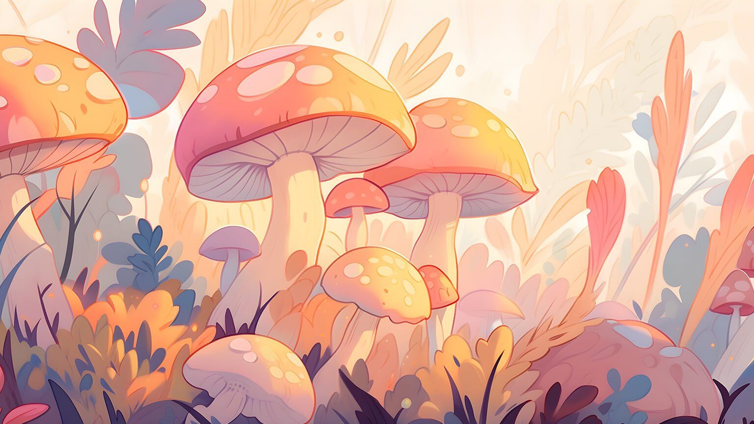 Mushrooms Pastel Desktop Wallpaper