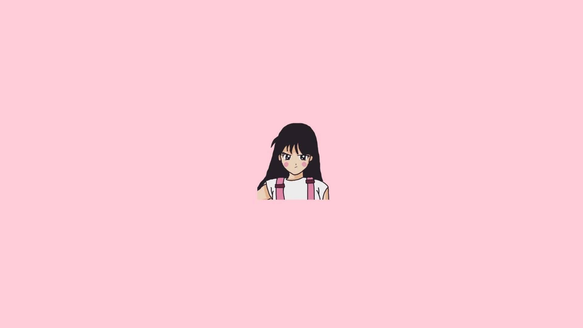 Anime girl with a pink background - Cute