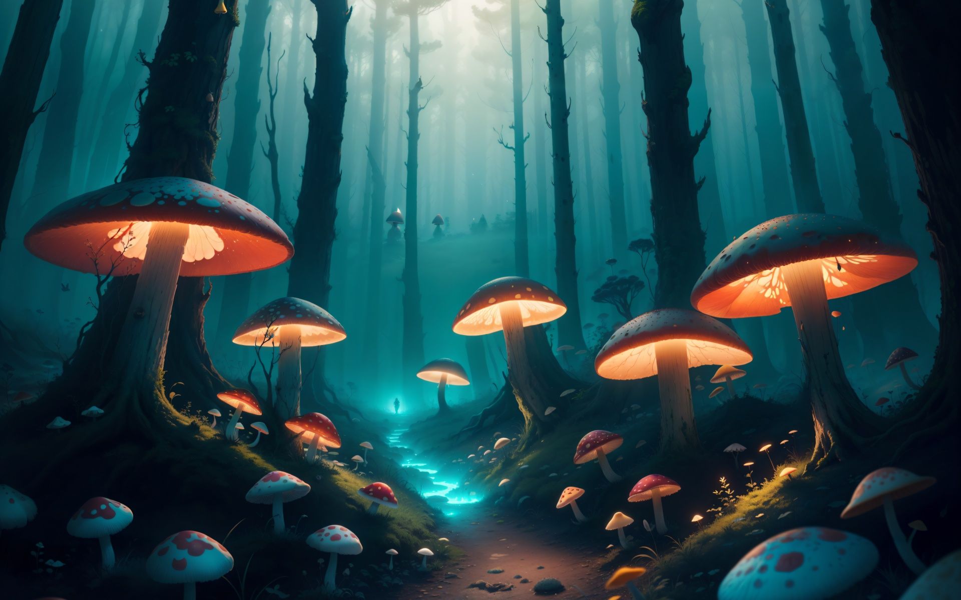 Mushroom forest Wallpaper 4K, Mystic