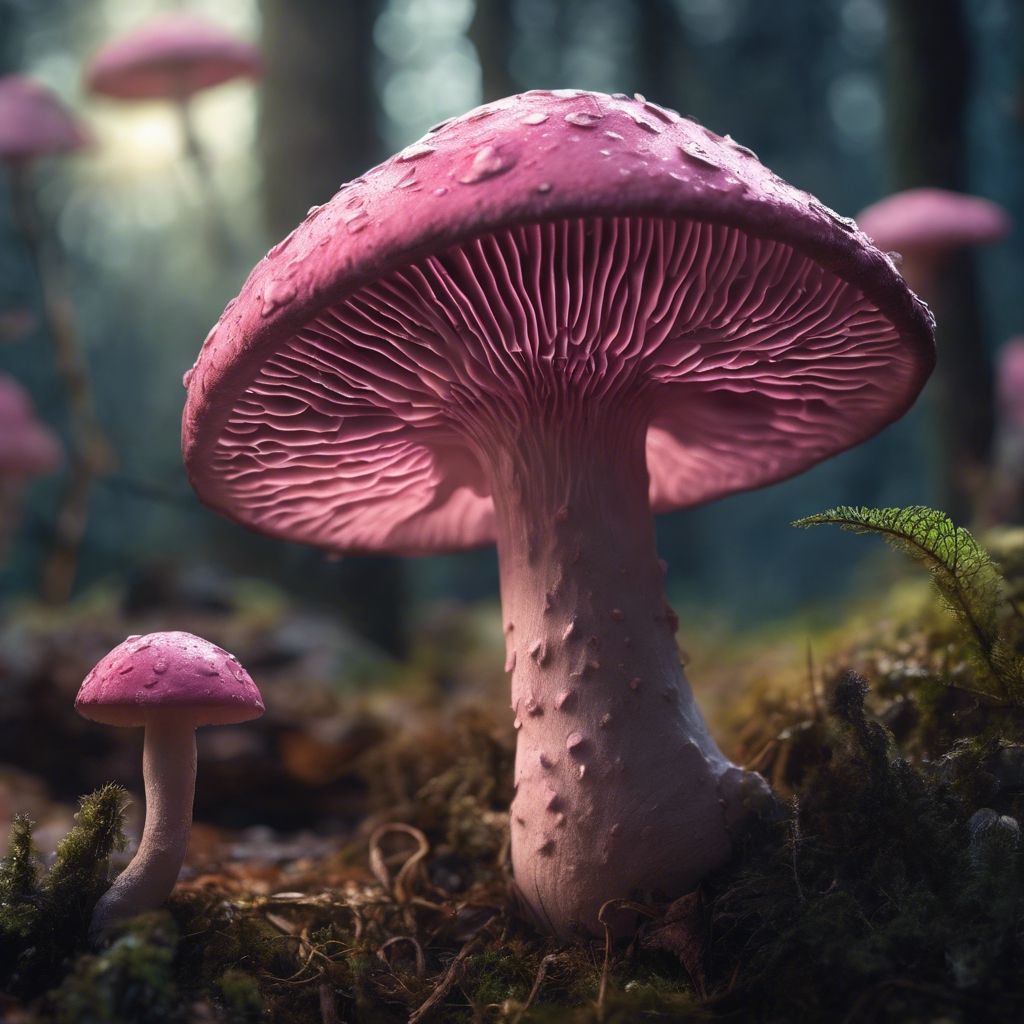 A moonlit pink mushroom in a fantasy