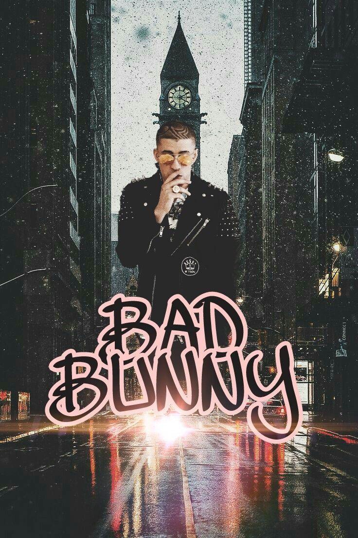 A man is standing on the street with his mouth open - Bad Bunny