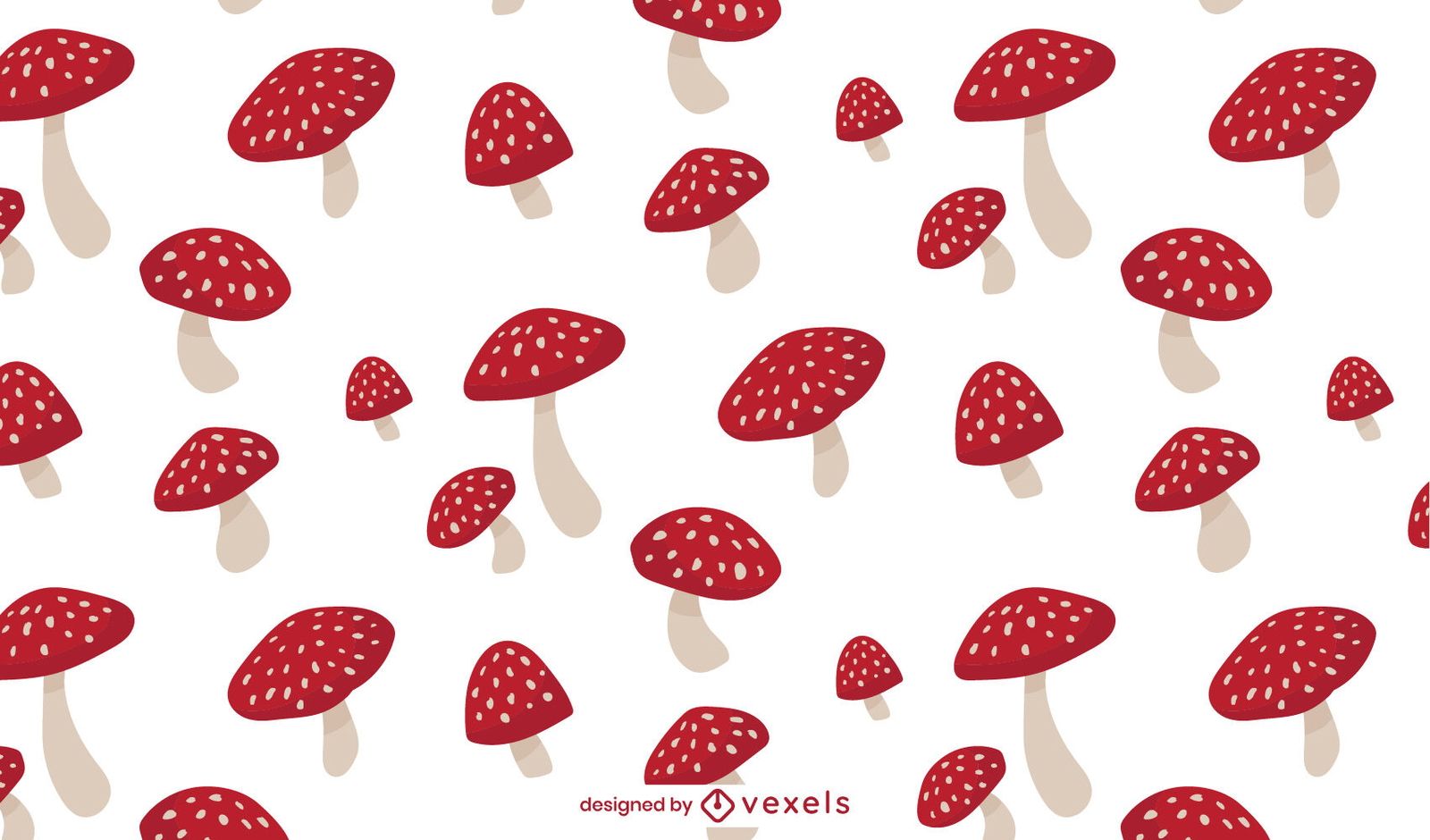 Red Mushrooms Flat Pattern Design