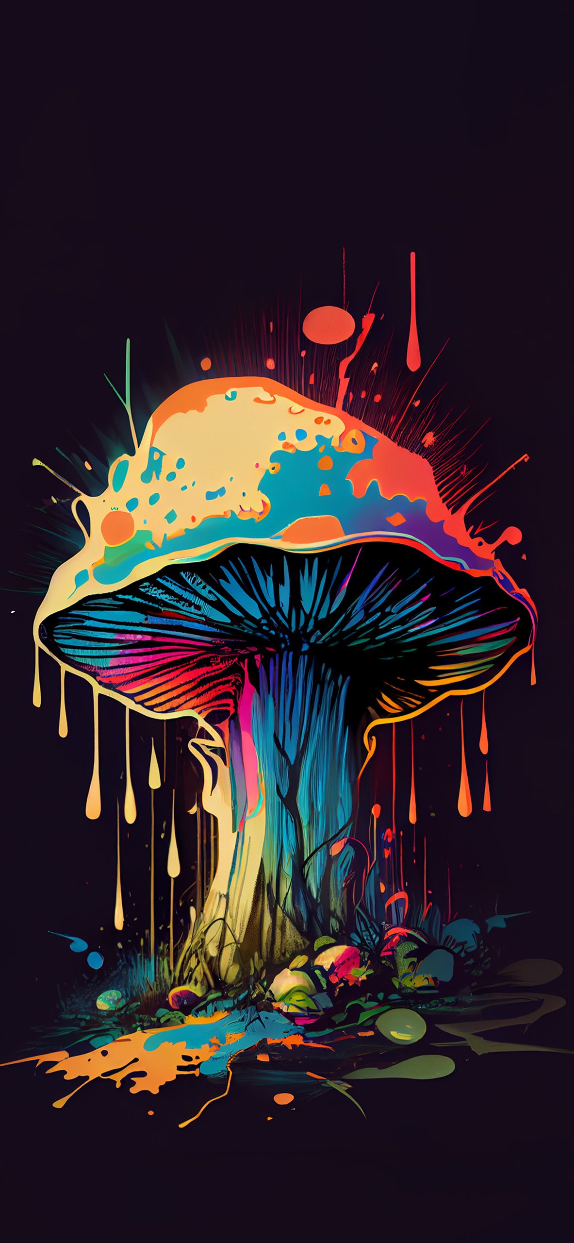 Colorful Trippy Mushroom Black