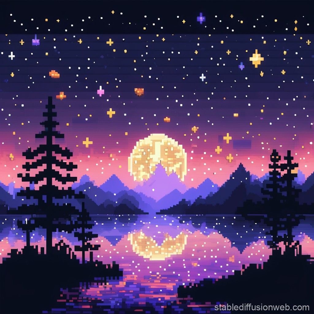 Pixel Art Starry Night. Stable