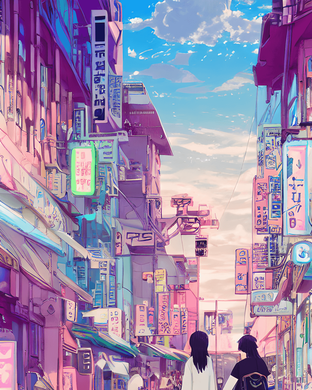 Vaporwave Japanese City Pretty Girl