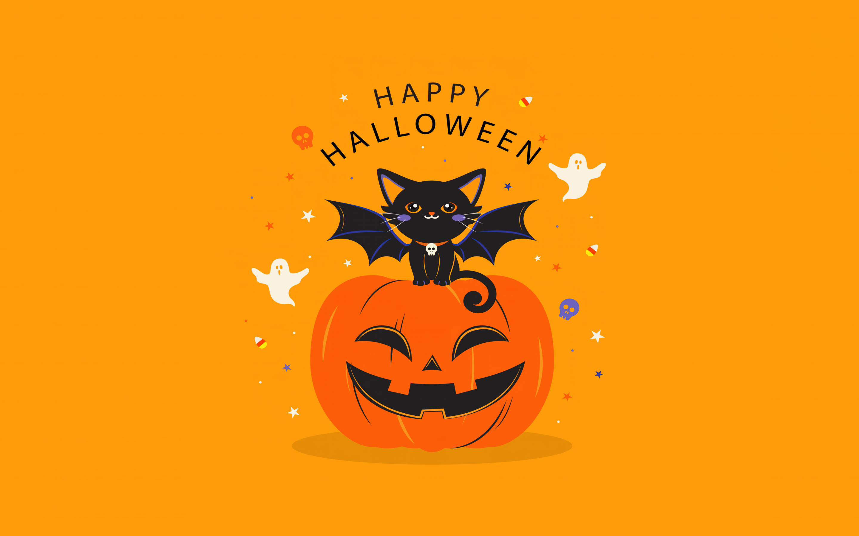 Happy Halloween Wallpaper 4K, Yellow