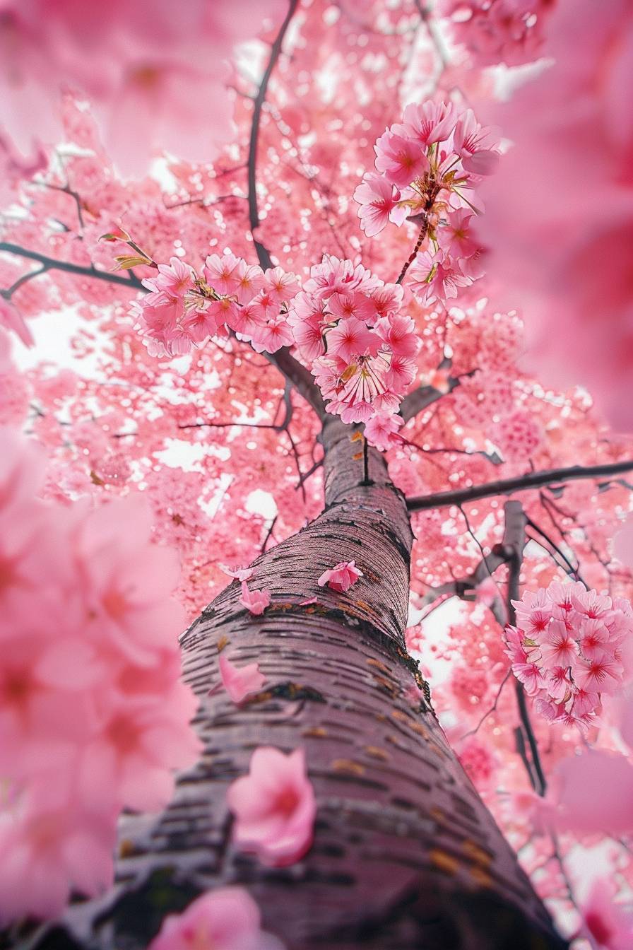 Bottom view of a cherry blossom tree