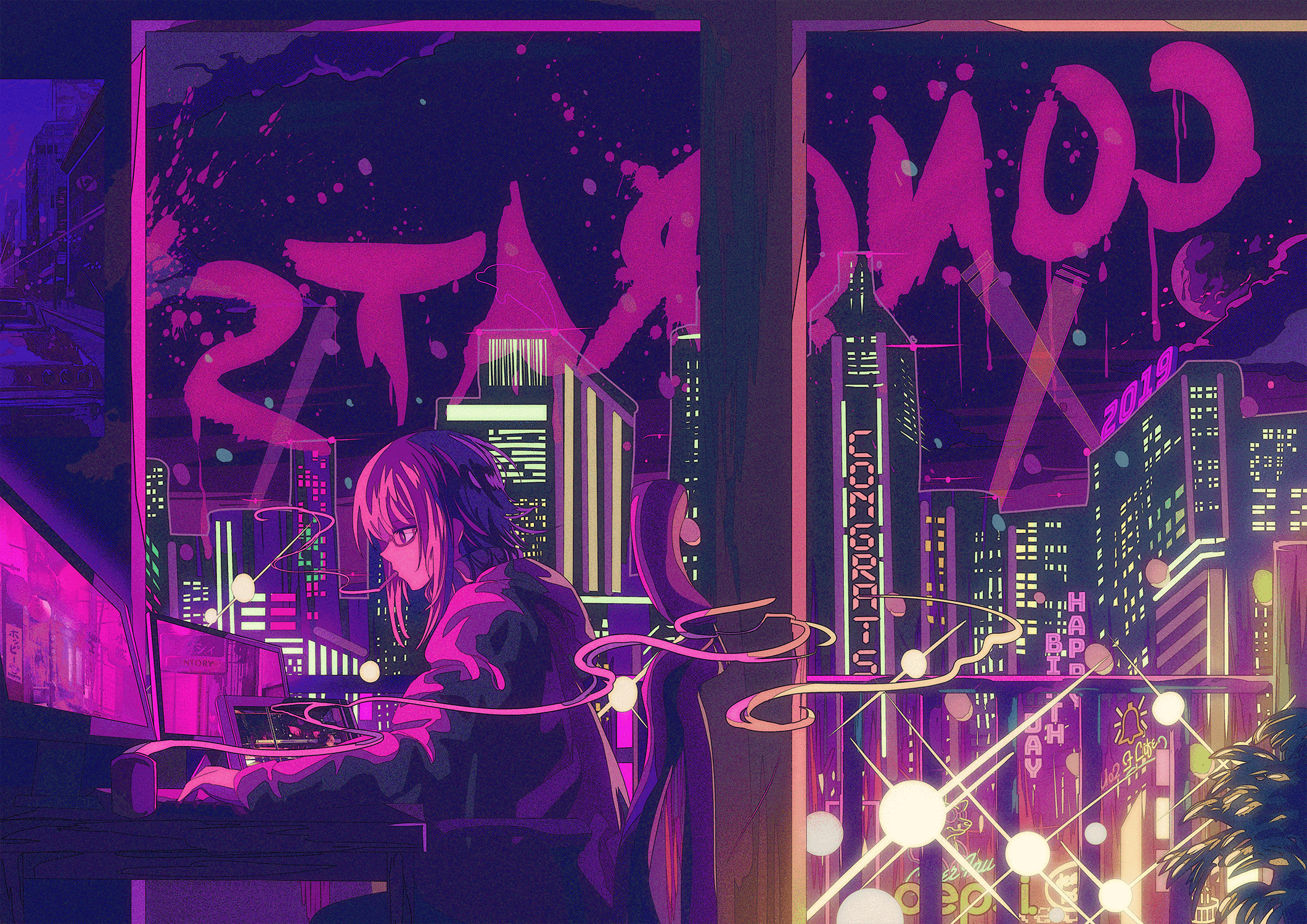 Urban Neon Night: Anime HD Wallpaper