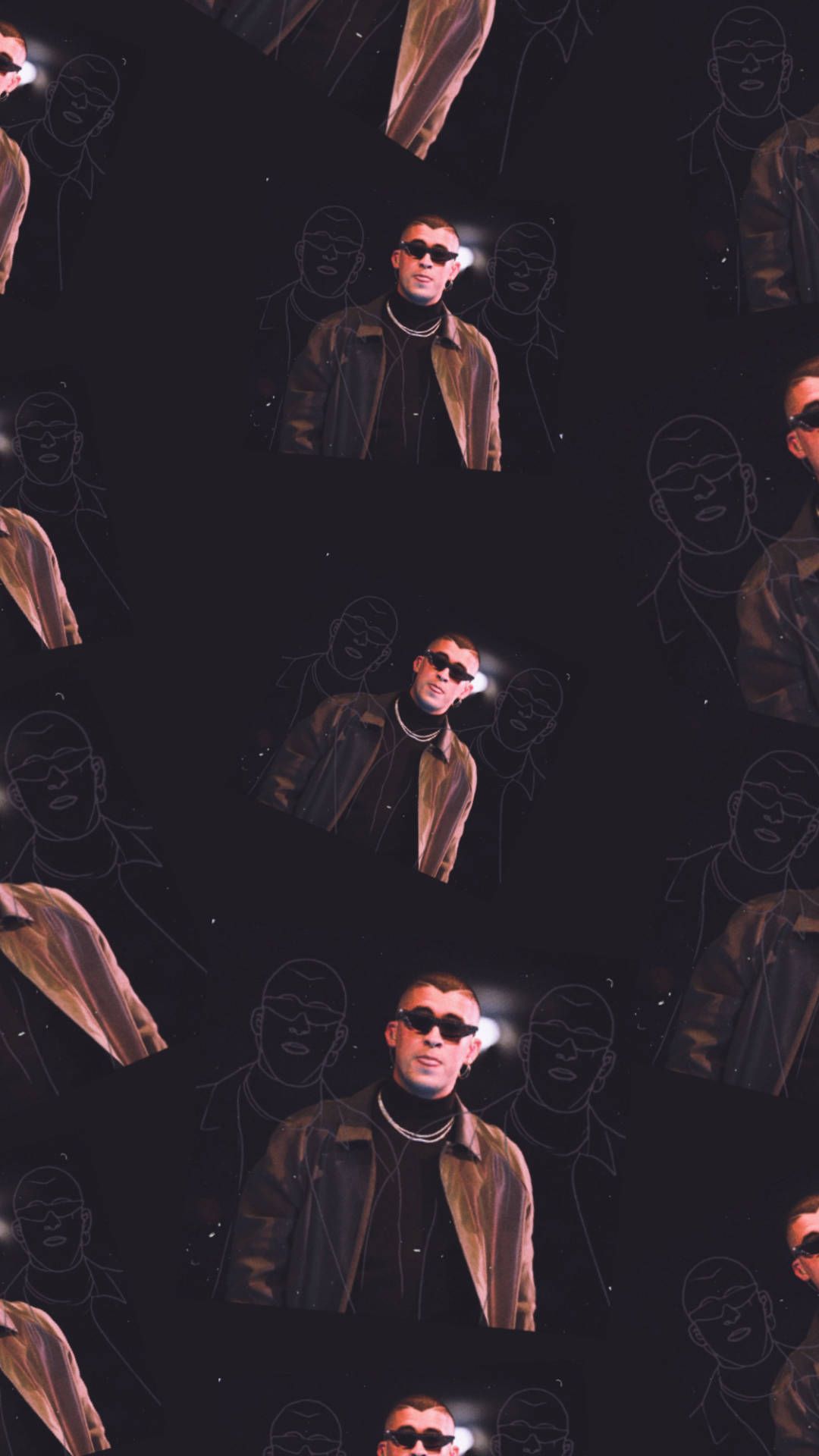 A man in sunglasses is shown on many different pictures - Bad Bunny