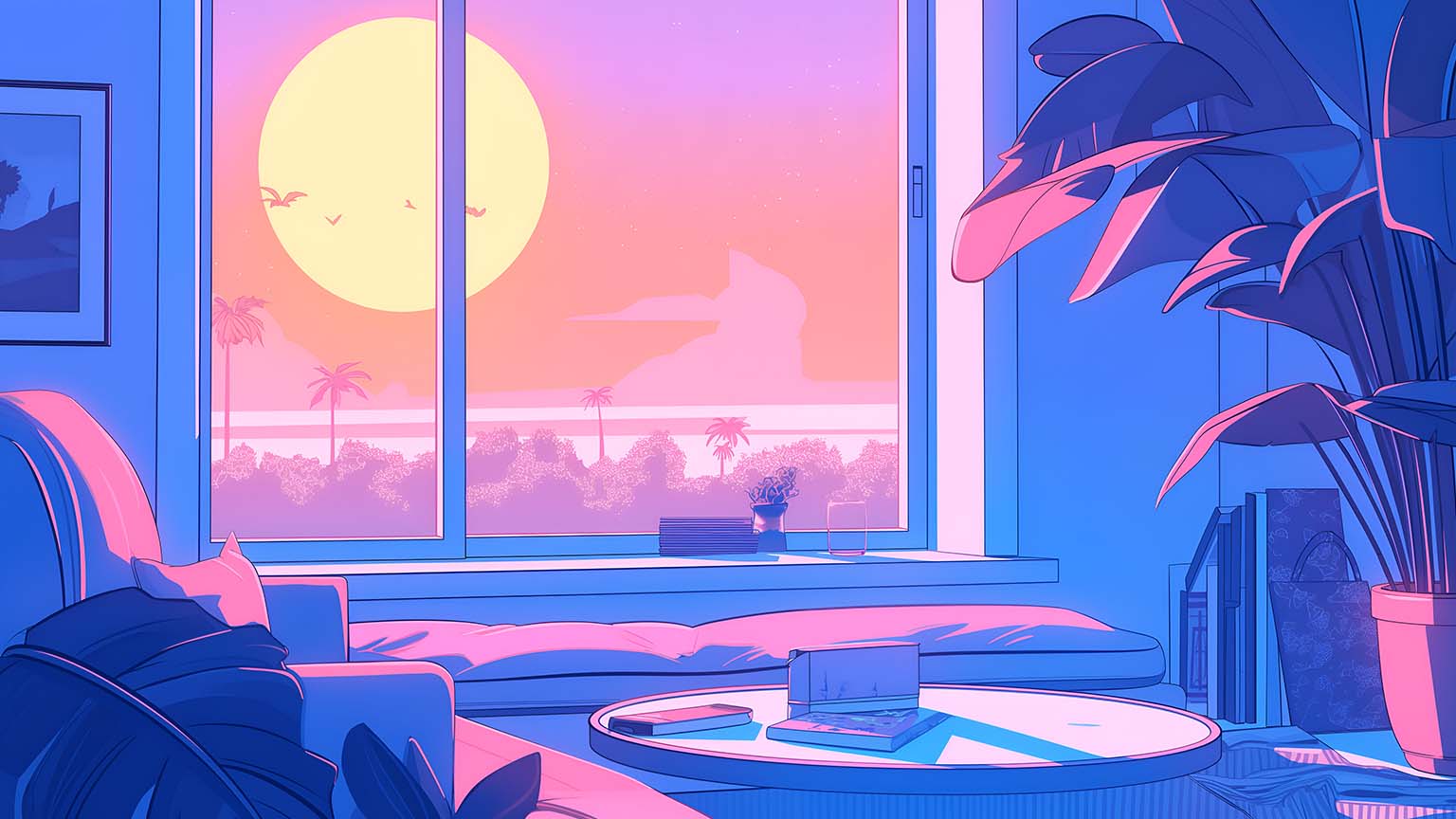 Sunset Window LoFi Aesthetic Desktop