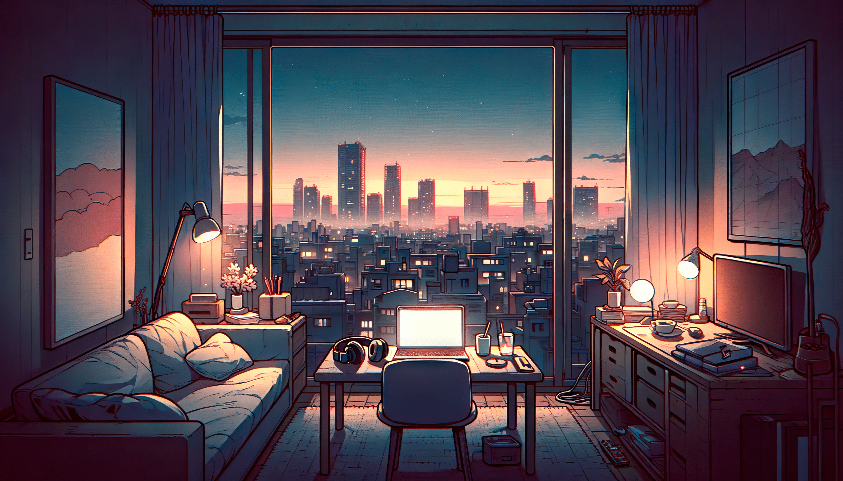 Lofi Sunset Anime Style HD Wallpaper