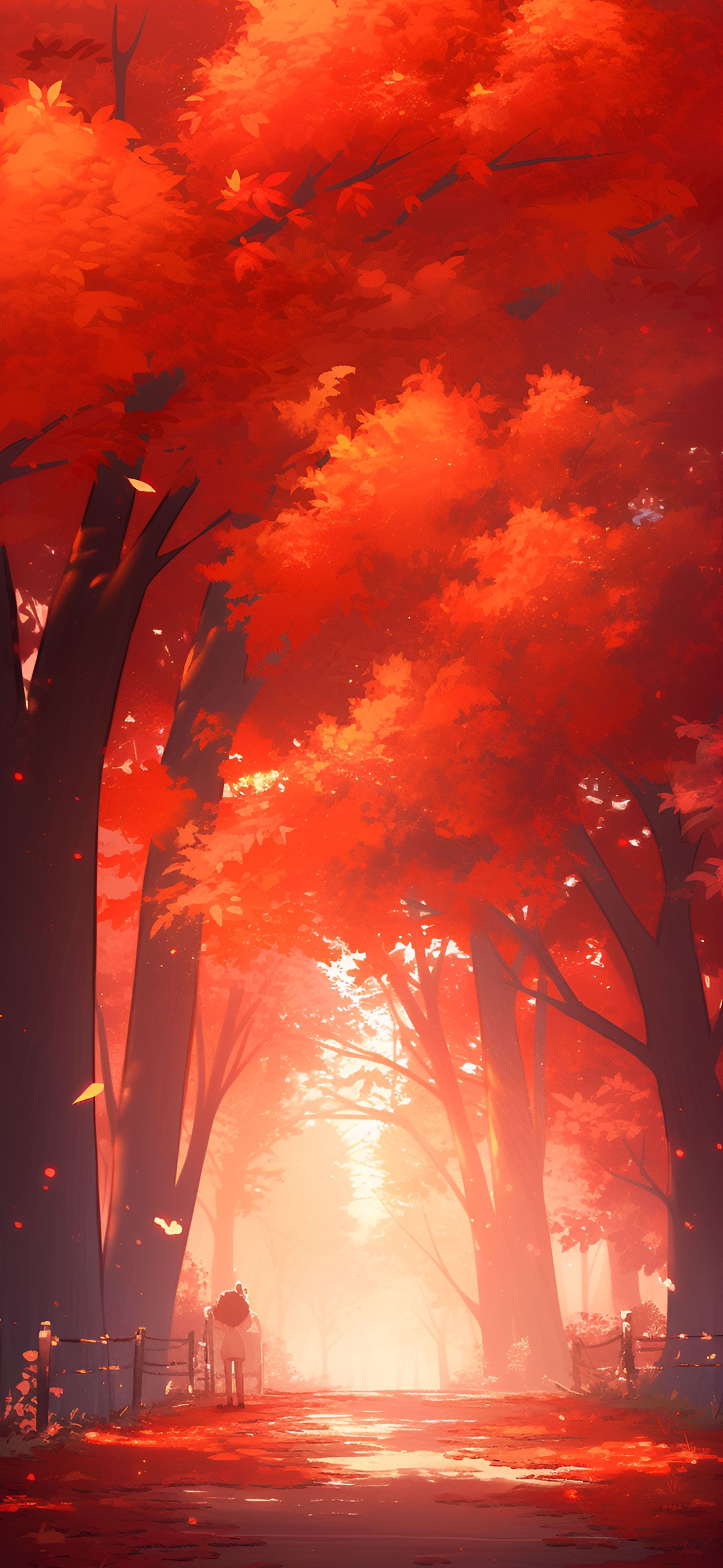 Aesthetic Red Autumn Forest Wallpaper