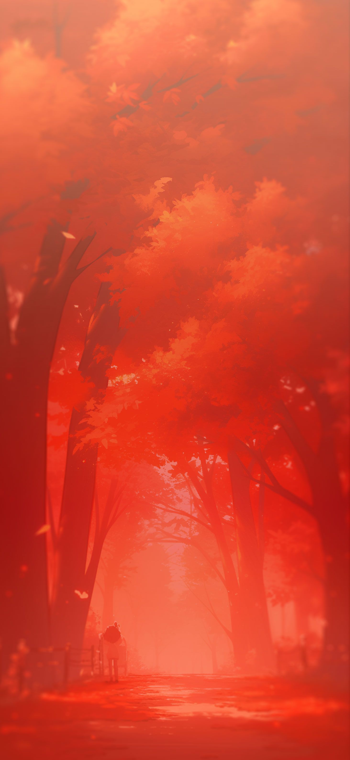 Aesthetic Red Autumn Forest Wallpaper