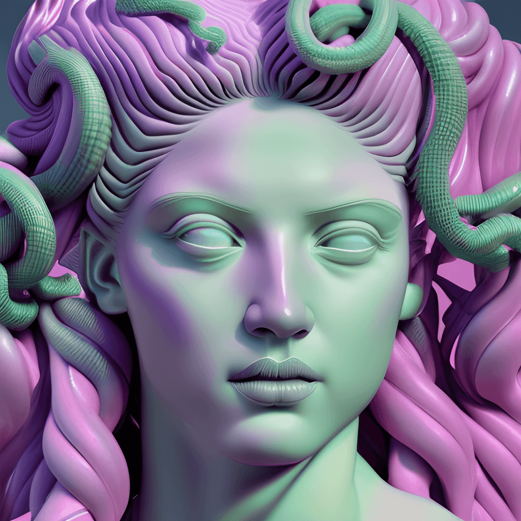 Vaporwave 3D Medusa Statue Portrait