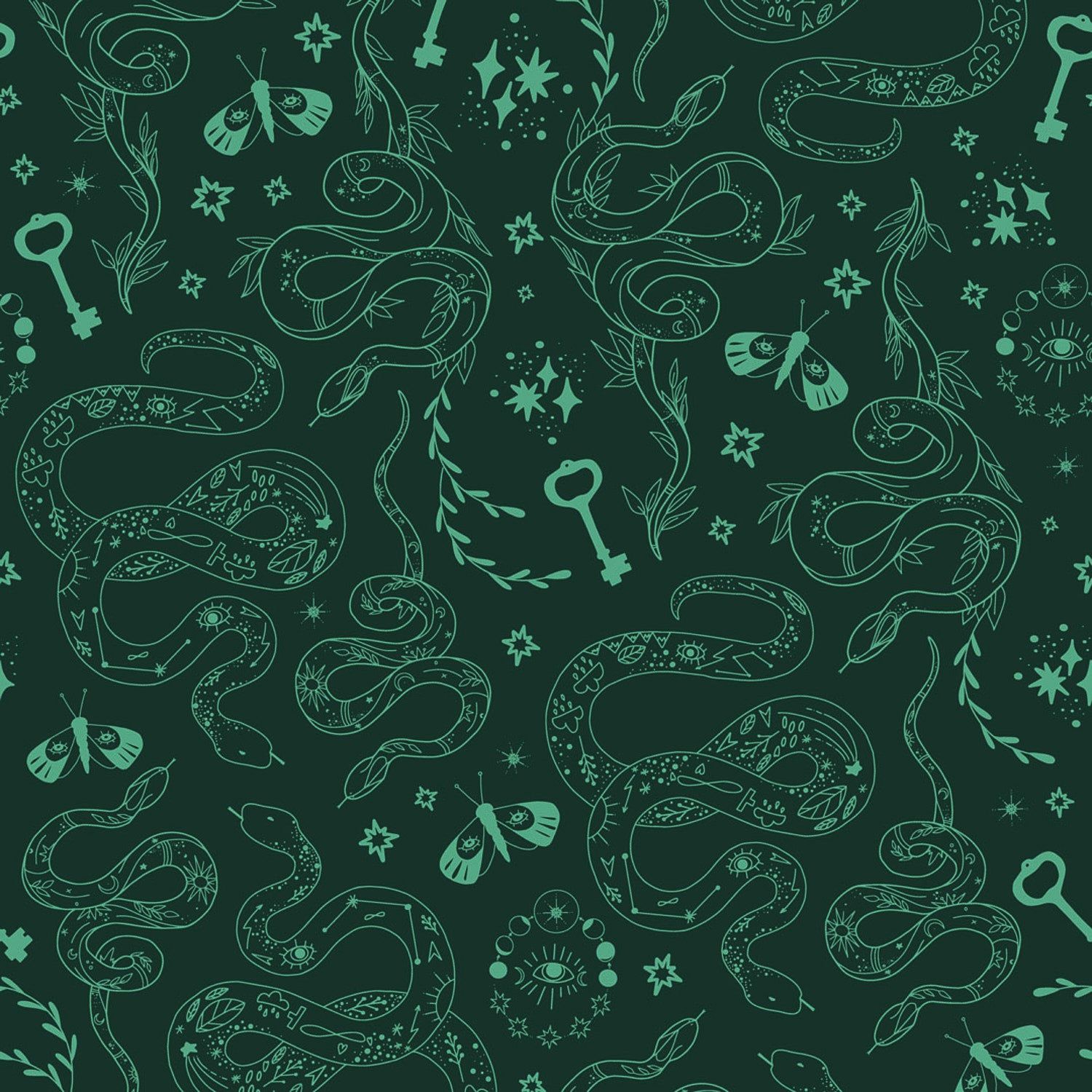 Medusa Wallpaper in Green Ink