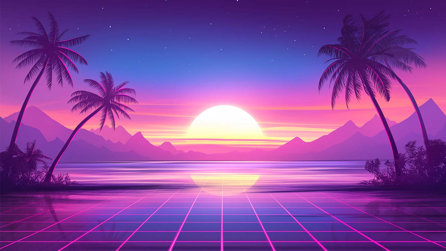 Free Retro Synthwave Neon Palm Sunset