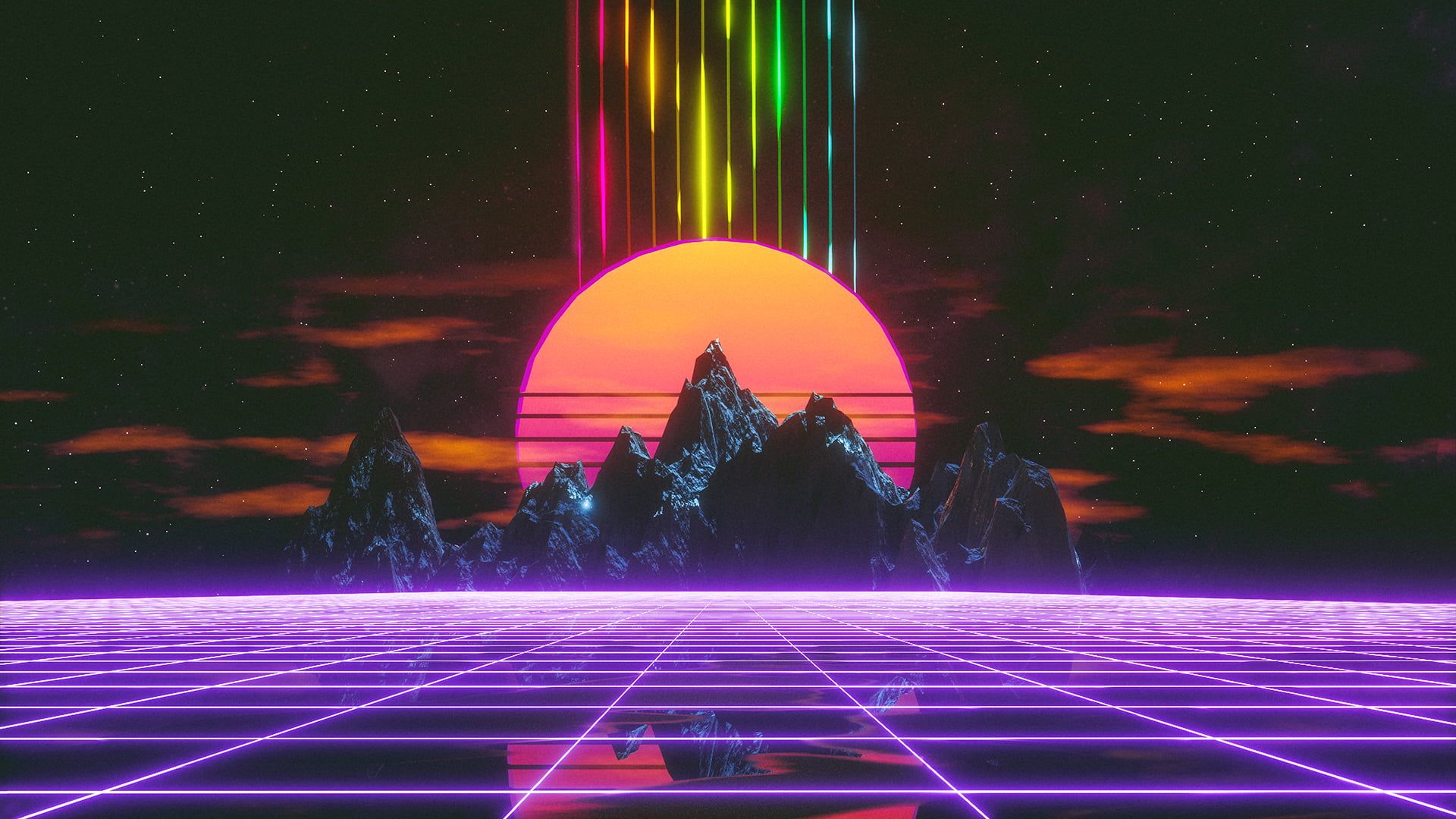 Retro style, grid, synthwave, Retrowave