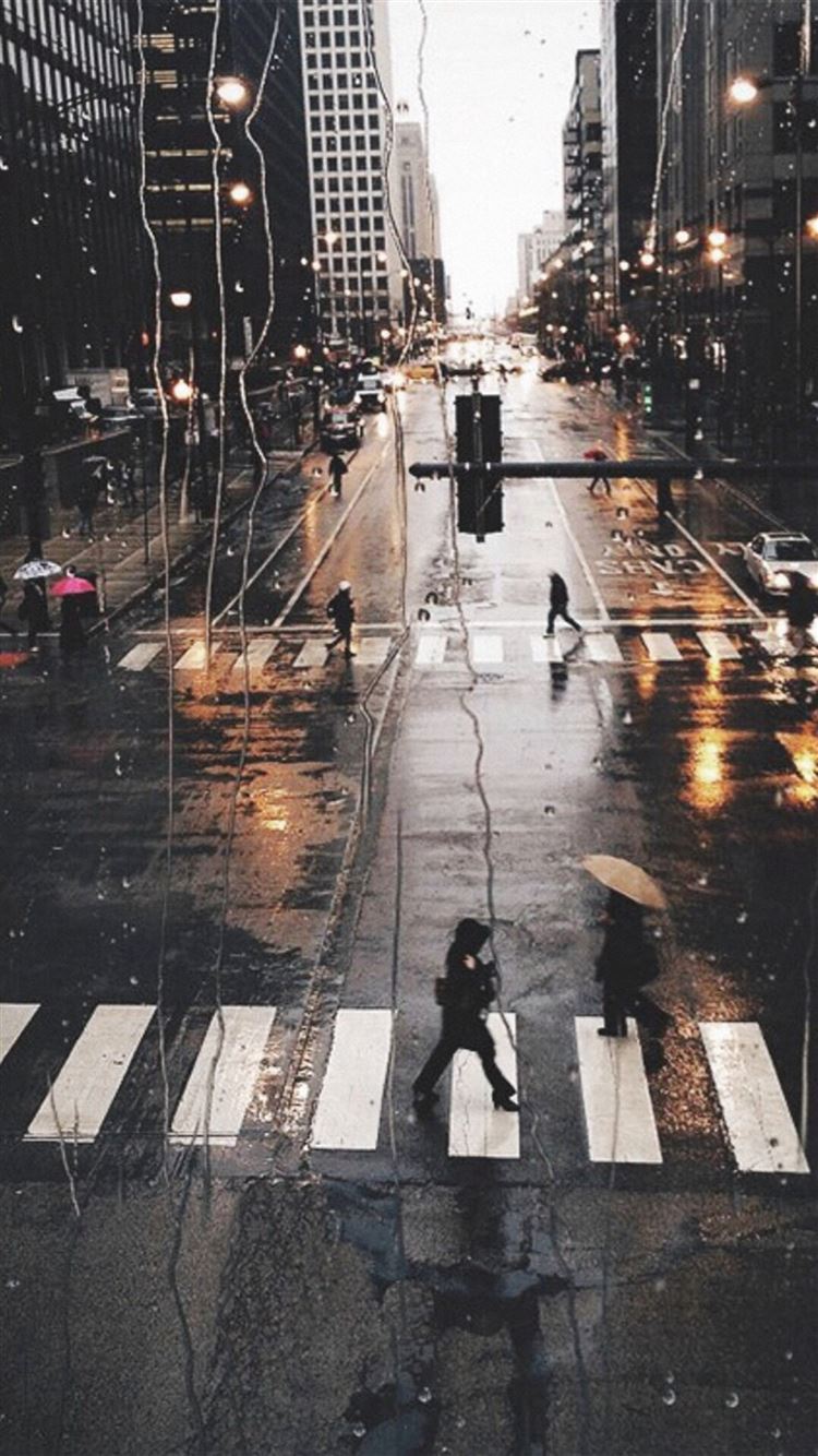 People walking in the rain with umbrellas - City, cityscape, anime city, outdoors