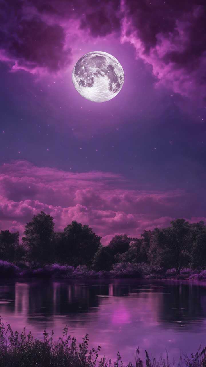 A serene night sky with purple clouds