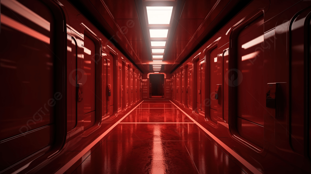 Abstract Sci Fi Corridor In Dark Red A