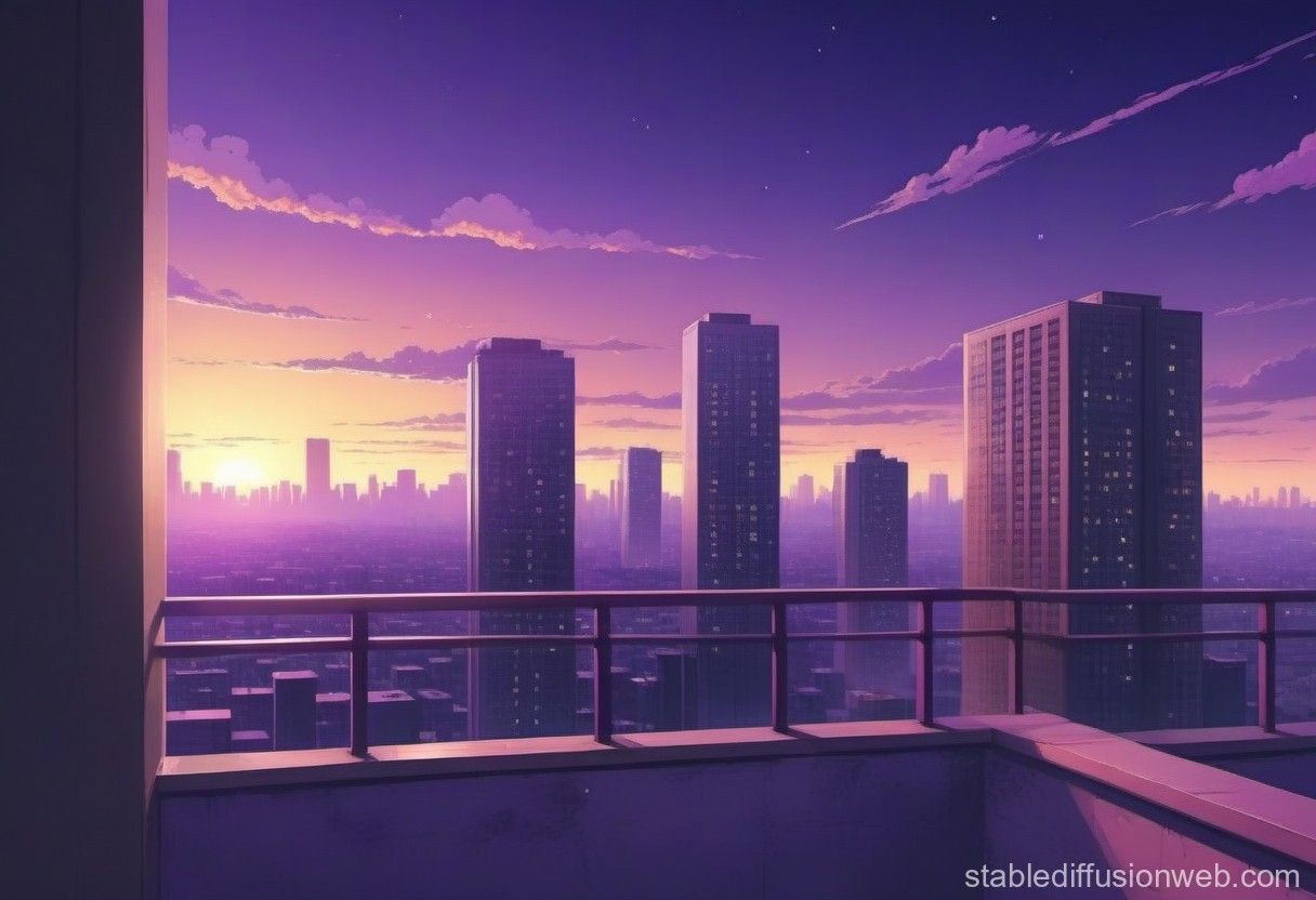 Purple Toned Evening City Skyline