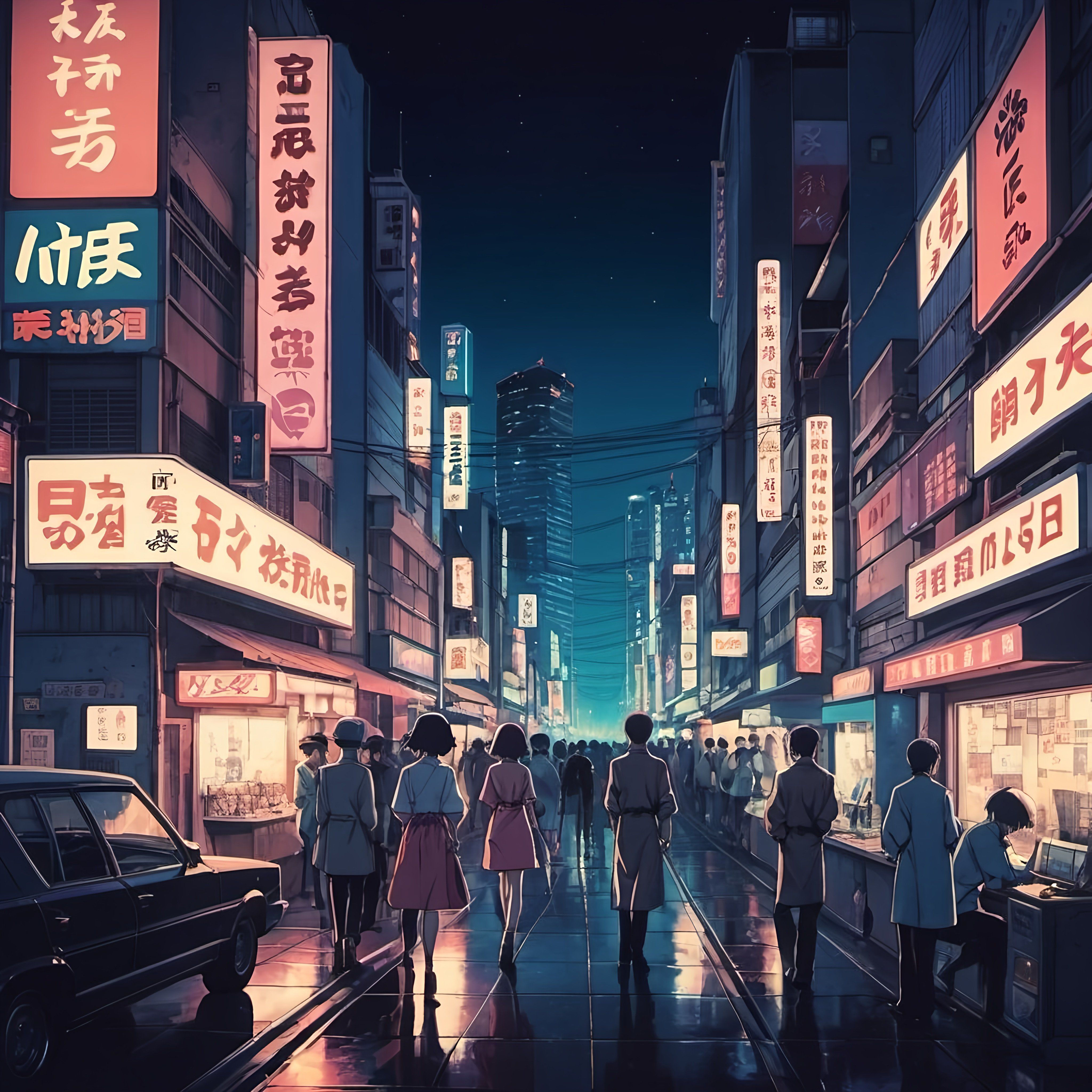 retro anime city night life