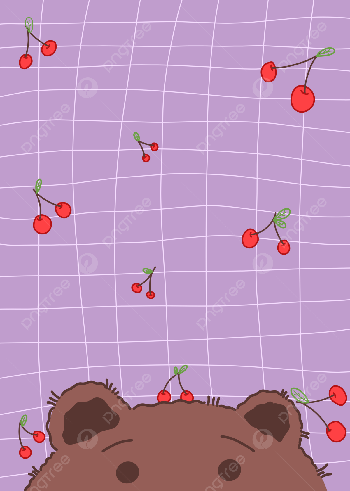 Cute Bear And Cherry Background