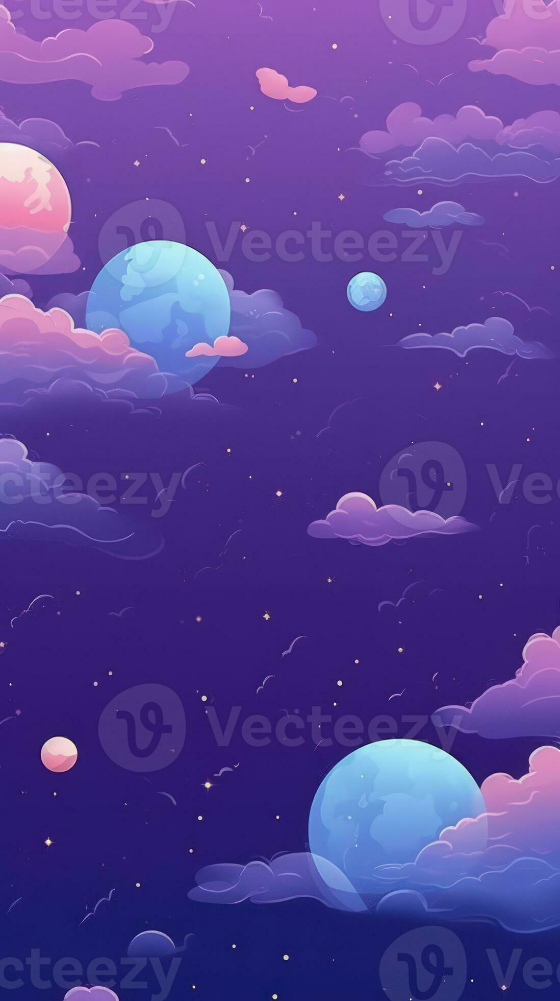 Purple Wallpaper with Planets and Stars